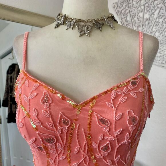 Ethereal Fairy Coquette Floral Beaded Silk Mermaid Long Formal Prom Dress Gown S - Picture 3 of 8